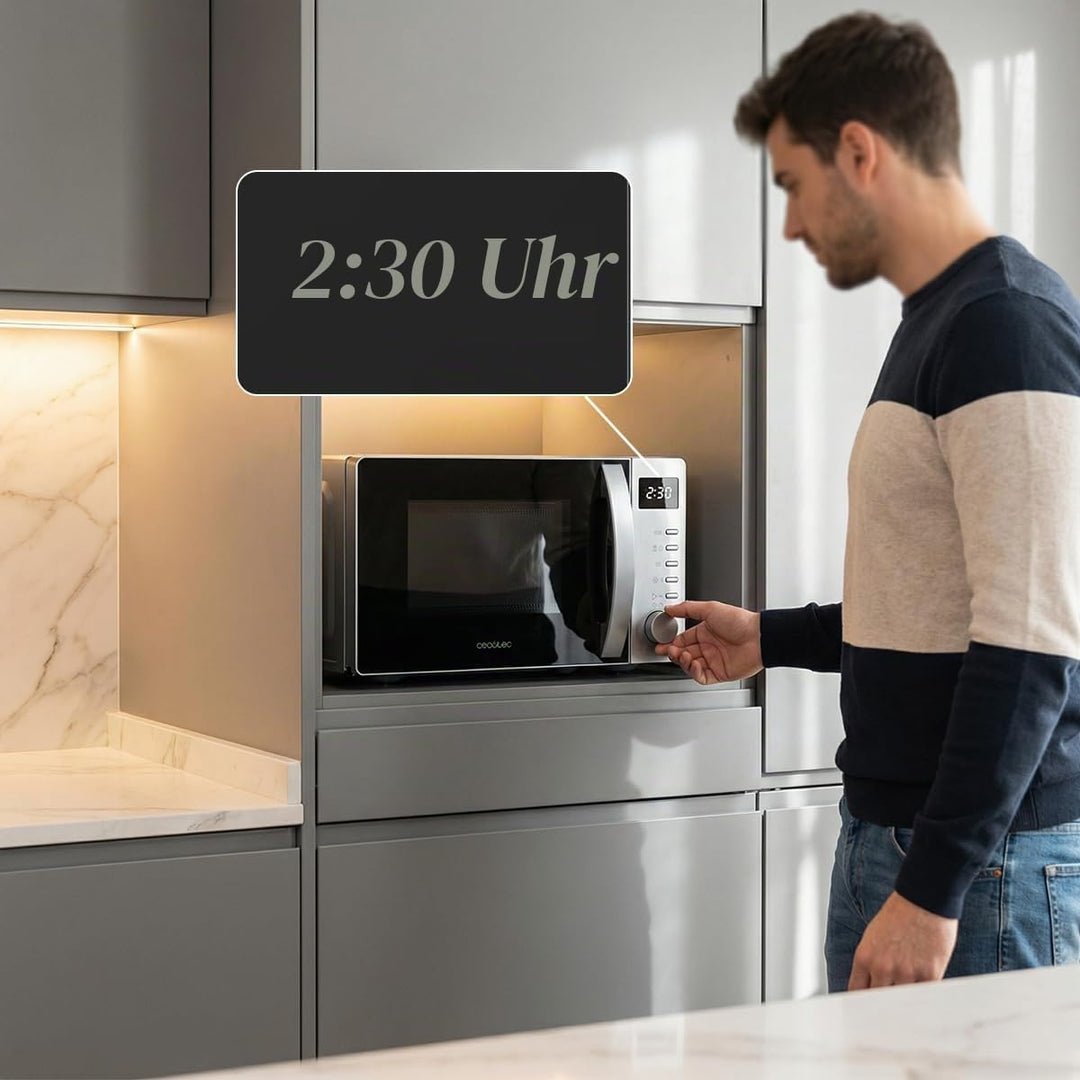 Cecotec Mikrowelle Proclean 5005 Silver. 20 Liter Fassungsvermögen, 700W Leistung, 3DWave-Technologi