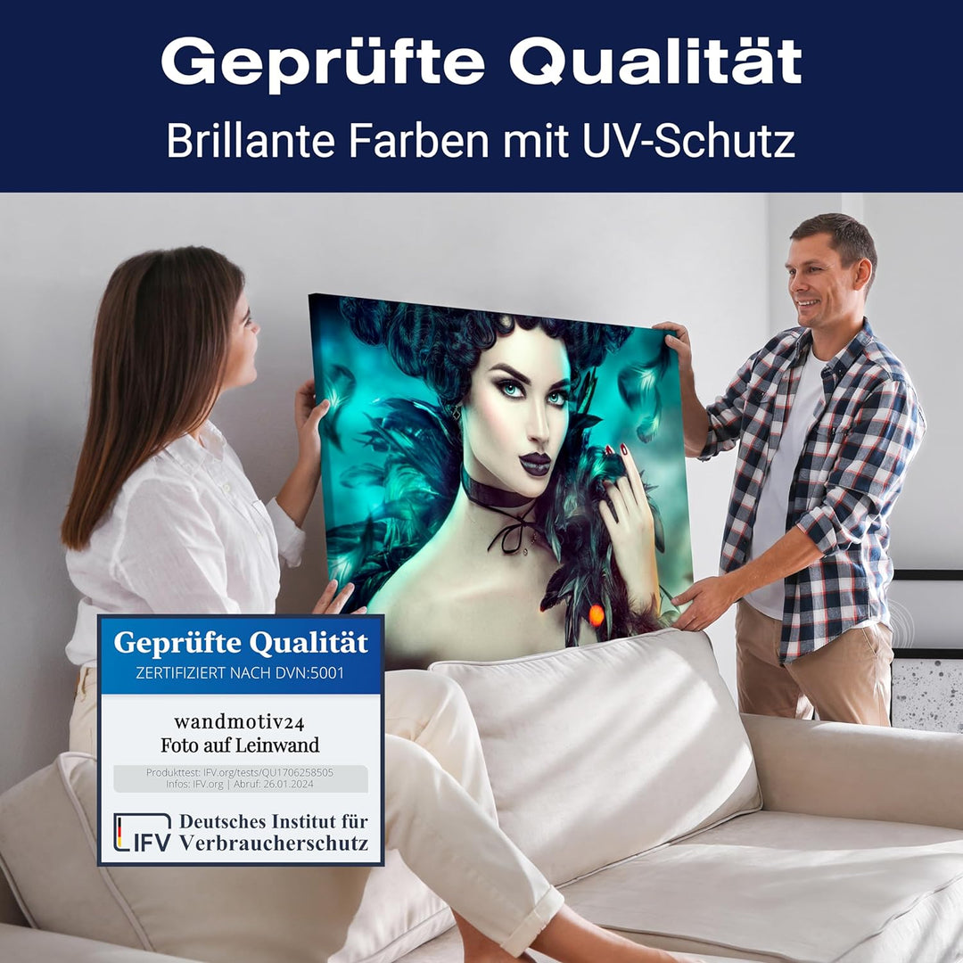 wandmotiv24 Leinwandbild Models, 40x30cm, Querformat, Frau, Federn, Deko, Bilder auf Leinwand, Wandd