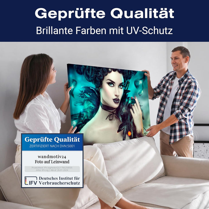 wandmotiv24 Leinwandbild Models, 40x30cm, Querformat, Frau, Federn, Deko, Bilder auf Leinwand, Wandd
