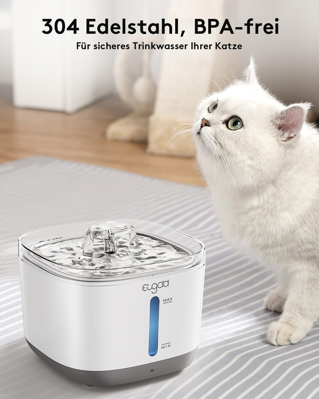 EUGAD Katzenbrunnen Kabellos 2.5L Trinkbrunnen für Katzen, Katzenbrunnen mit Bewegungsmelder, Katzen