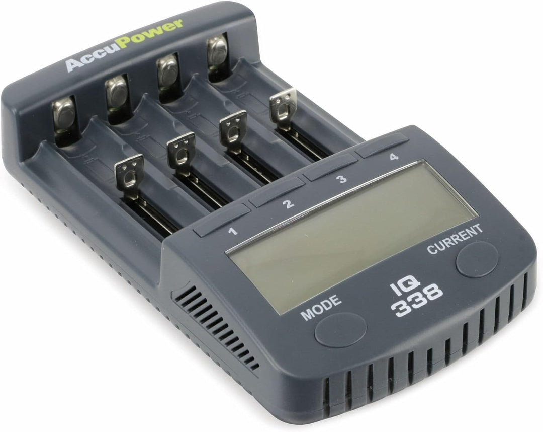 AccuPower IQ-338 IQ338 Rundzellen-Ladegeraet NiCd, NiMH, LiIon 10340, 10350, 10440, 10500, 12500, 12