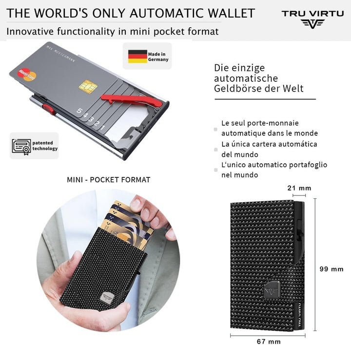 TRU VIRTU® Wallet Click &amp; Slide Strap Edition Diagonal Carbon Black/Black, Diagonal Carbon Black/Bla