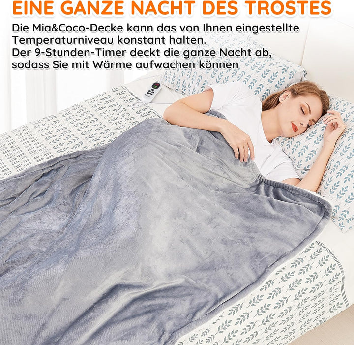Mia&amp;Coco Heizdecke mit Abschaltautomatik 160x130 cm, 10 Heizstufen, 9 Std. Auto-Off Timer, Überhitzu