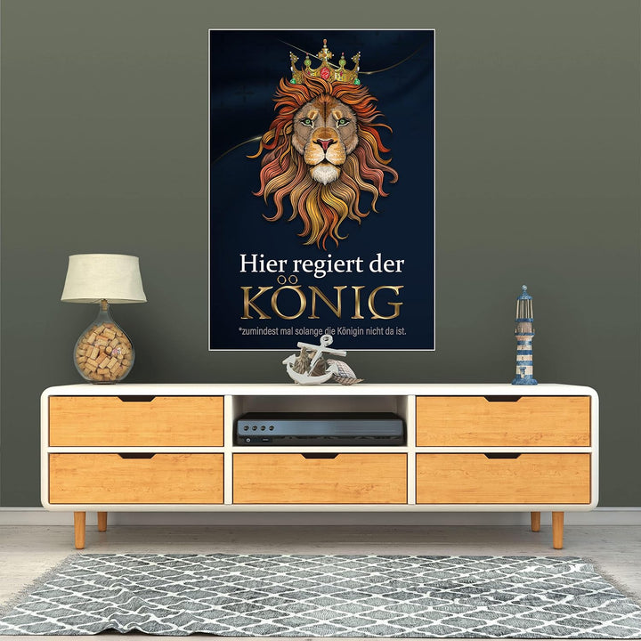 wandmotiv24 Poster als Wanddeko, Grösse Din A0, Hier regiert der König, Löwe, Königin, Afrika, Tiere