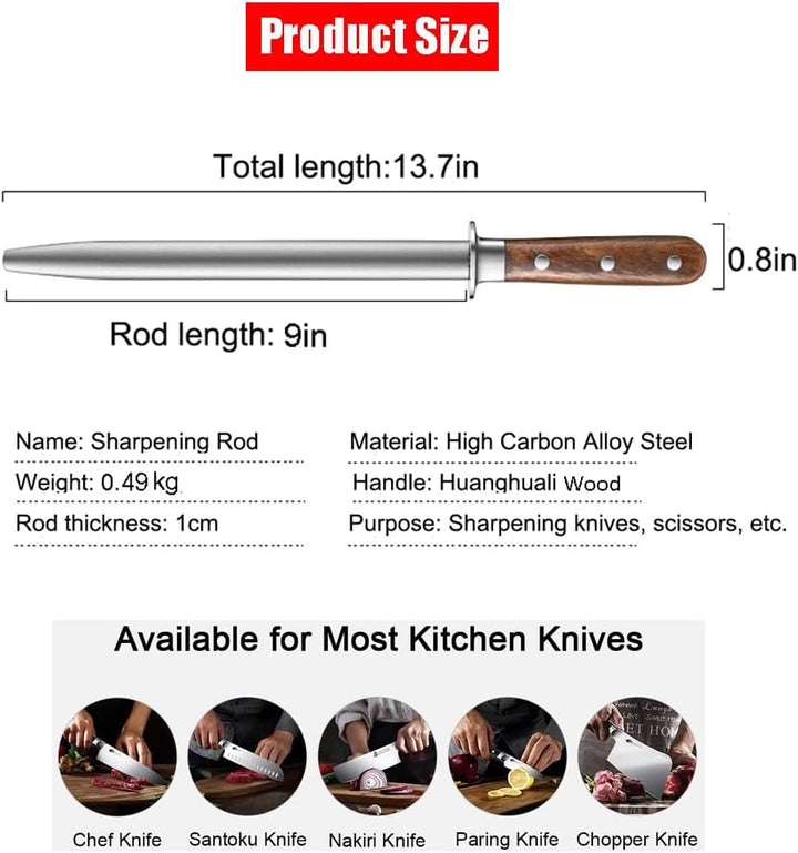 13,7 Zoll Messer Schleifstange, Messer Schleifstange Kohlenstoff Handschärfer Birne Holzgriff & Meta