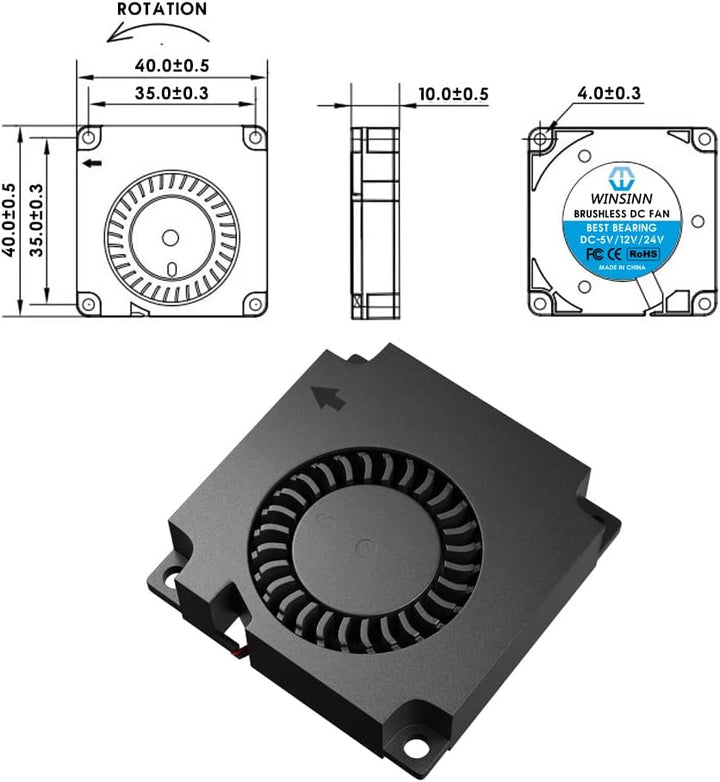 WINSINN 40 mm Gebläse Lüfter 5 V, 3D-Drucker Micro 5 Volt Lüfter 4010 Hydrauliklager, bürstenlose Kü
