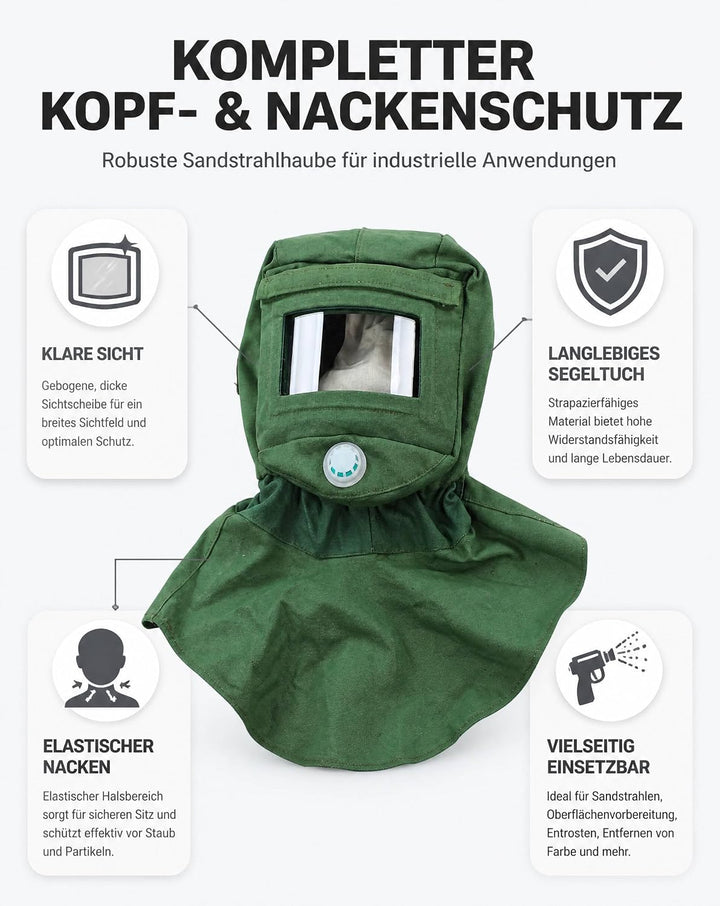 Sandstrahl-Haubenkappe, Sandstrahl-Schal-Gesichtsschutz mit Dickem, Gebogenem Glas, Elastischem Hals