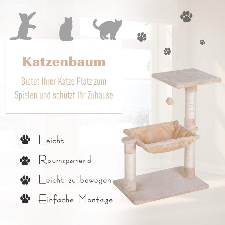 PawHut Kratzbaum 70 cm Kleiner Katzenturm, für kleine Katzen, Beige | Mit Plüschball, Sisalsäule, Gr