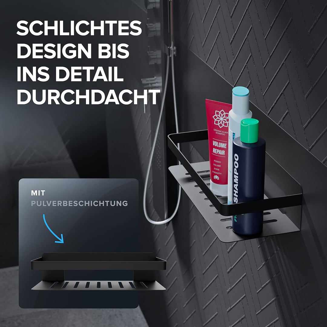 Duschkorb Hinnoya | rechteckig | schwarz matt | Edelstahl | ohne Bohren | zum Kleben | Duschablage |