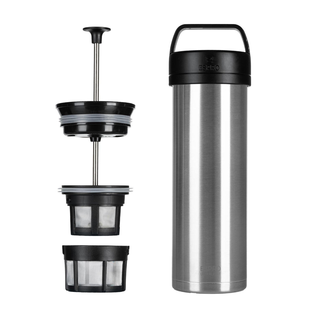 ESPRO Reise French Press Ultralight, Mini Coffee Maker mit Thermo-Funktion, 475ml, edelstahl Edelsta