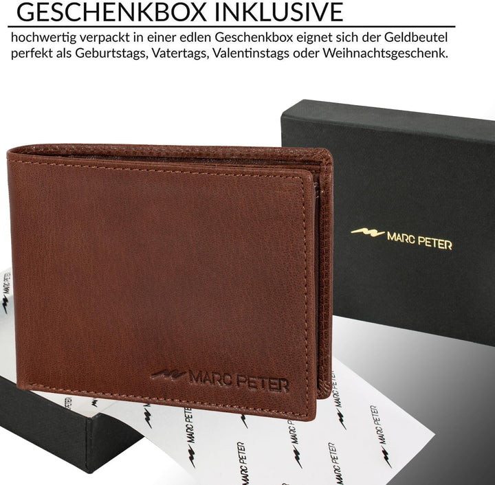 Marc Peter Oslo Geldbörse Herren Leder Rustikale Braun mit RFID Schutz I Echtleder Portemonnaie Gros