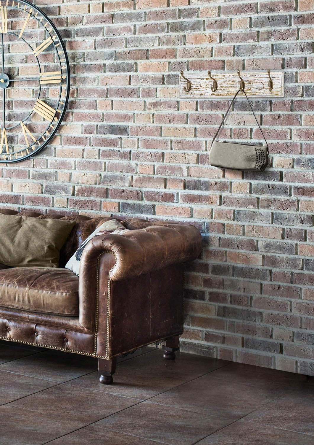 Lashuma Vintage Doppelhaken Garderobe 45x10 cm, 4er Bademantelhaken Altmessing, Belastbare Wand Hake