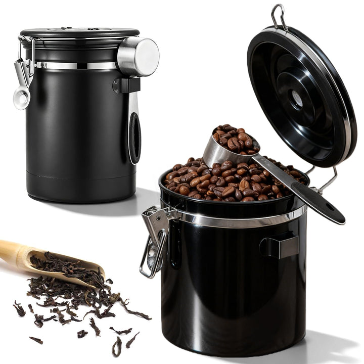 VEGOATY 2,8 L Kaffeedose Luftdicht, Kaffeebohnen Behälter Aus Edelstahl Mit Messlöffel Und Datumsanz