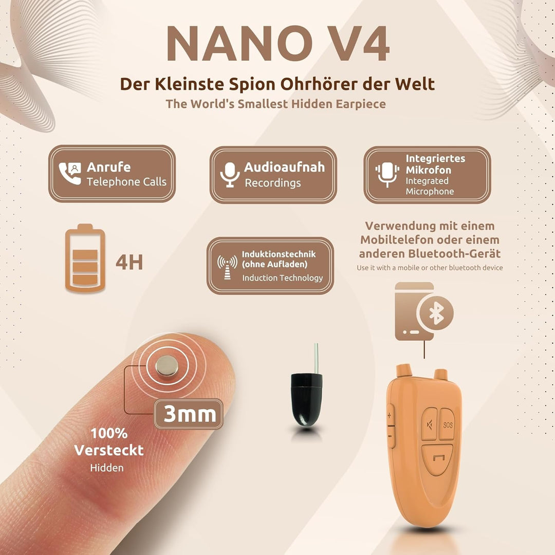 PingaOculto Spion Kopfhörer Bluetooth für Prüfung Mini Nano Unsichtbare Kopfhörer für Handy mit Mikr