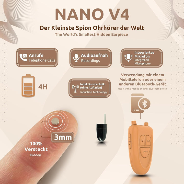 PingaOculto Spion Kopfhörer Bluetooth für Prüfung Mini Nano Unsichtbare Kopfhörer für Handy mit Mikr