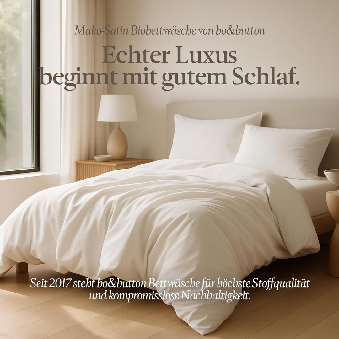 bo&button® Luxus Mako Satin Bettwäsche Set, 100% Bio Baumwolle (Long Staple 300), ALLE GRÖssEN, seid
