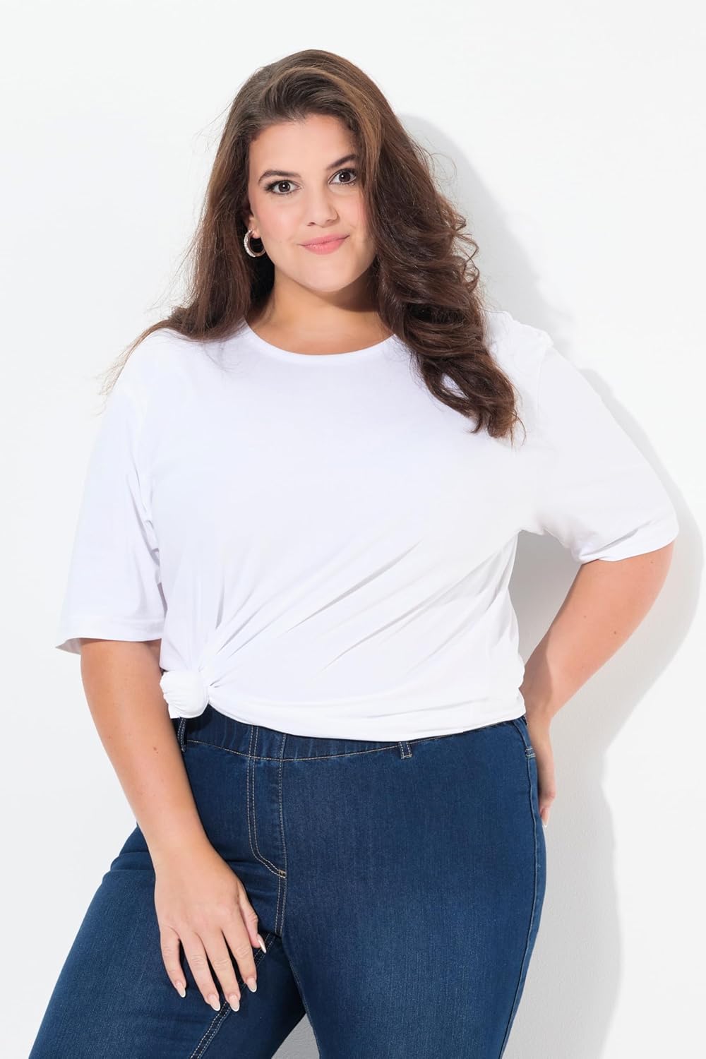Ulla Popken Damen Basic, Rundhals T-Shirt 54-56 Schneeweiss, 54-56 Schneeweiss