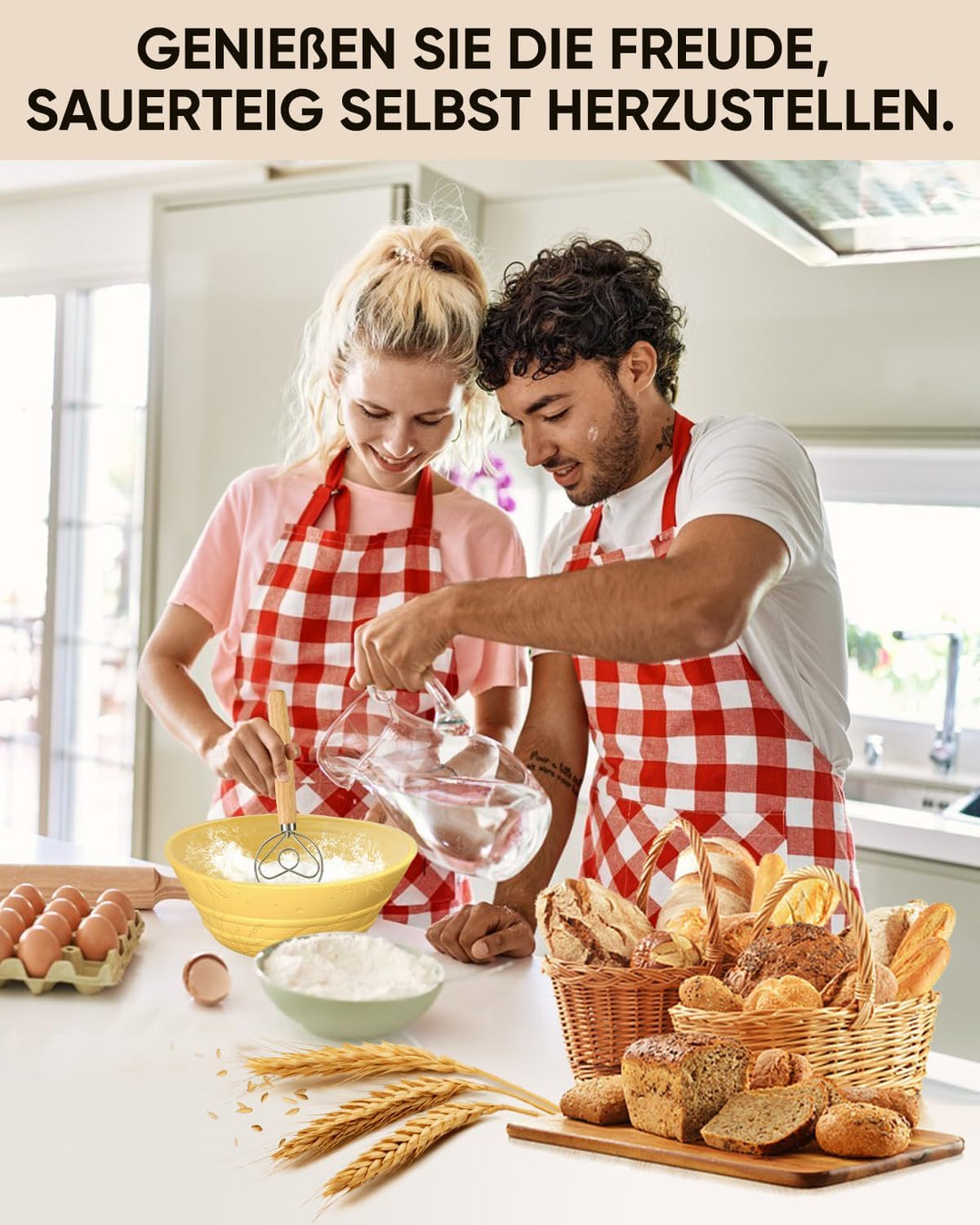 Gärkörbchen - 2 Gärkorb Set aus Silikon Oval und Rund,32 OZ Sauerteig Starter Set (Packung mit 2) Ge