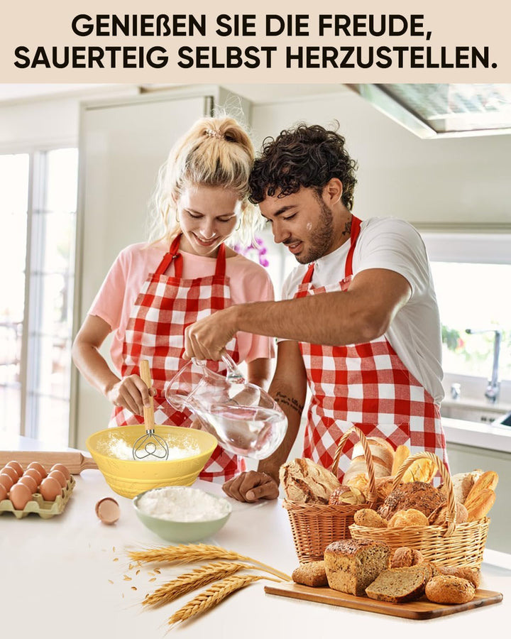 Gärkörbchen - 2 Gärkorb Set aus Silikon Oval und Rund,32 OZ Sauerteig Starter Set (Packung mit 2) Ge