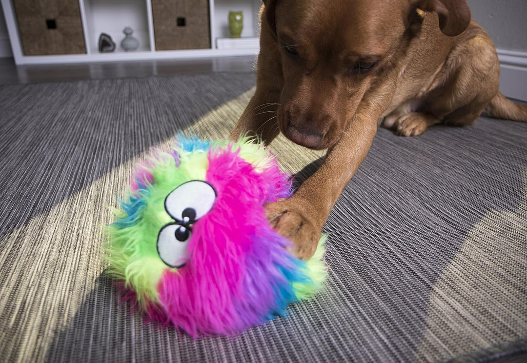 goDog Furballz Hundespielzeug, quietschender Plüschball, Kauschutz-Technologie, Regenbogenfarben, gr