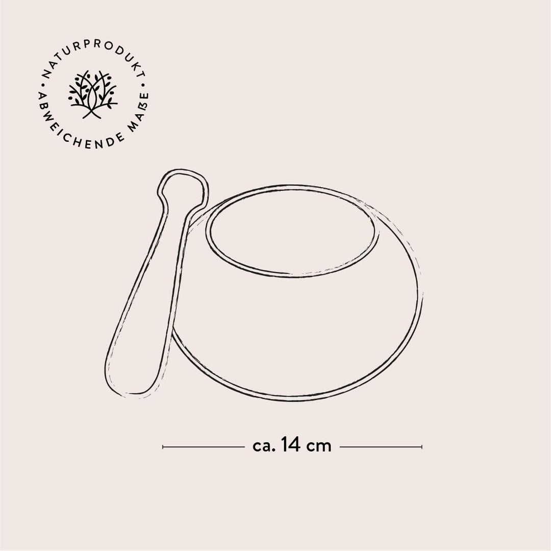 DAS OLIVENHOLZBRETT® Mörser und Stössel, Holzmörser Set mit Stoessel rund ca.14cm, 14cm