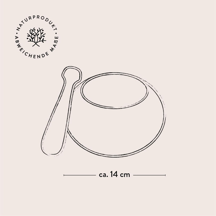 DAS OLIVENHOLZBRETT® Mörser und Stössel, Holzmörser Set mit Stoessel rund ca.14cm, 14cm