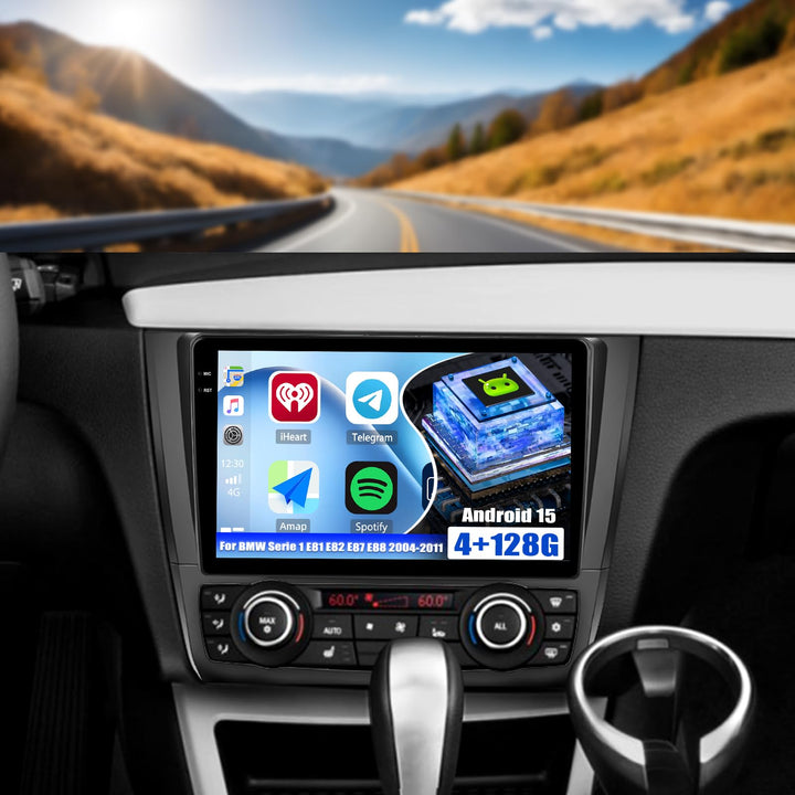 CAMECHO 4+128G Android 15 Navi Autoradio 9 Zoll für BMW Serie 1 E81 E82 E87 E88 2004-2011 mit Rückfa