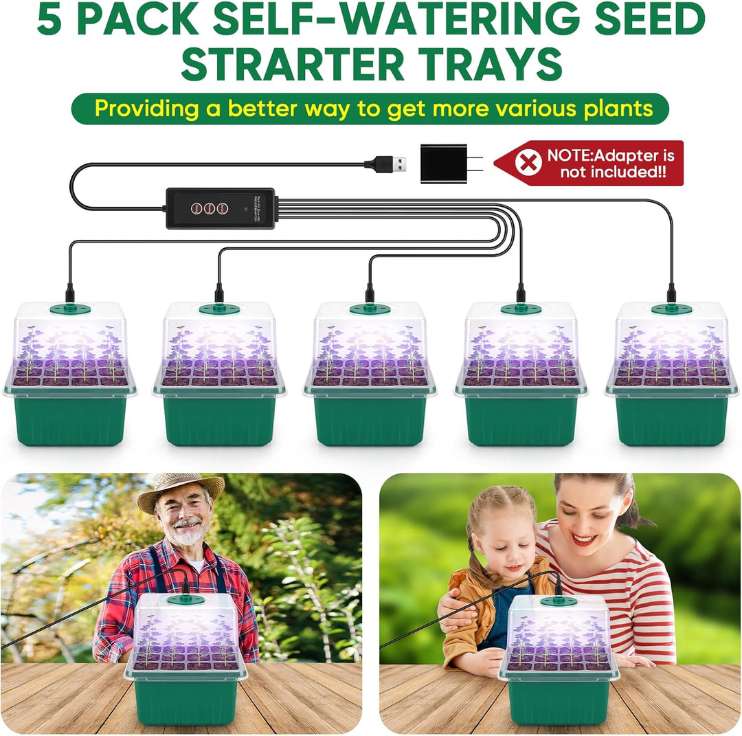 BlumWay Selbst-Bewässerung Seed Starter Tray Kit, Zimmergewächshaus Anzuchtkasten mit Pflanzenlampe,