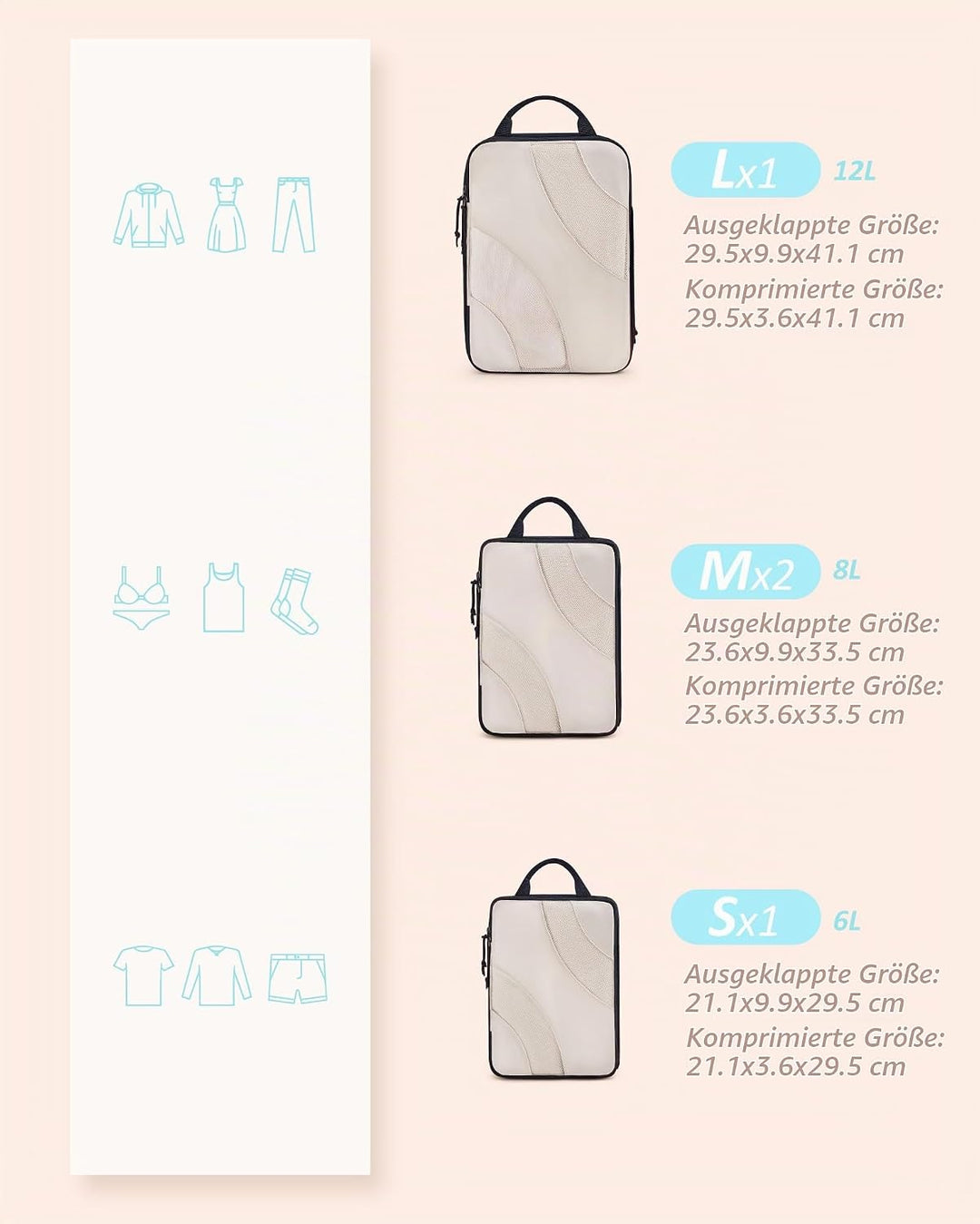 BAGSMART Packing Cubes Compression 6 Stück, Packwürfel Kompression Koffer Organizer Set, Travel Esse