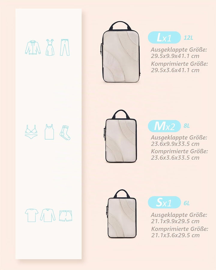 BAGSMART Packing Cubes Compression 6 Stück, Packwürfel Kompression Koffer Organizer Set, Travel Esse