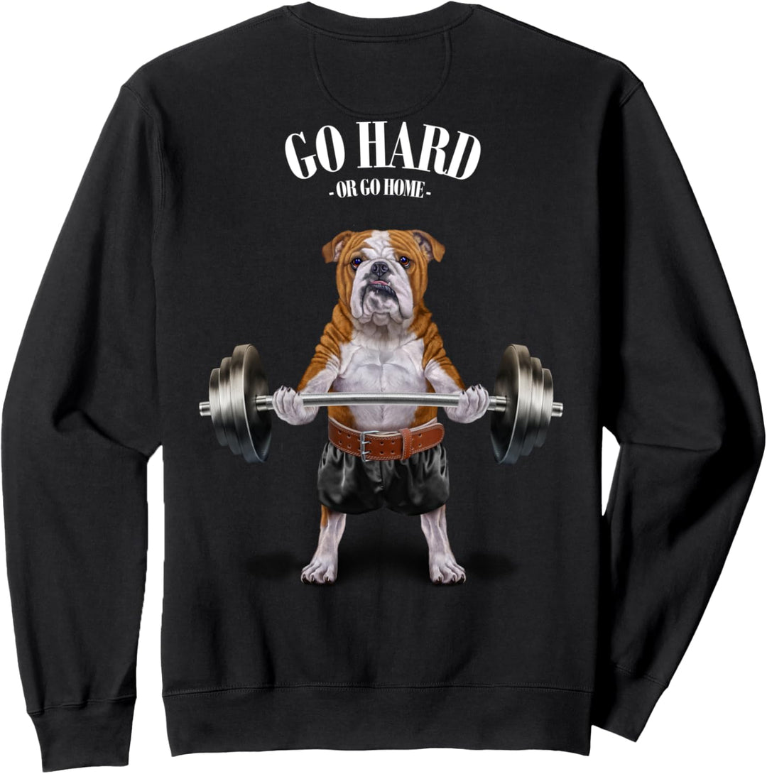 Bulldoggen, die Gewichte im Fitnessstudio heben Sweatshirt