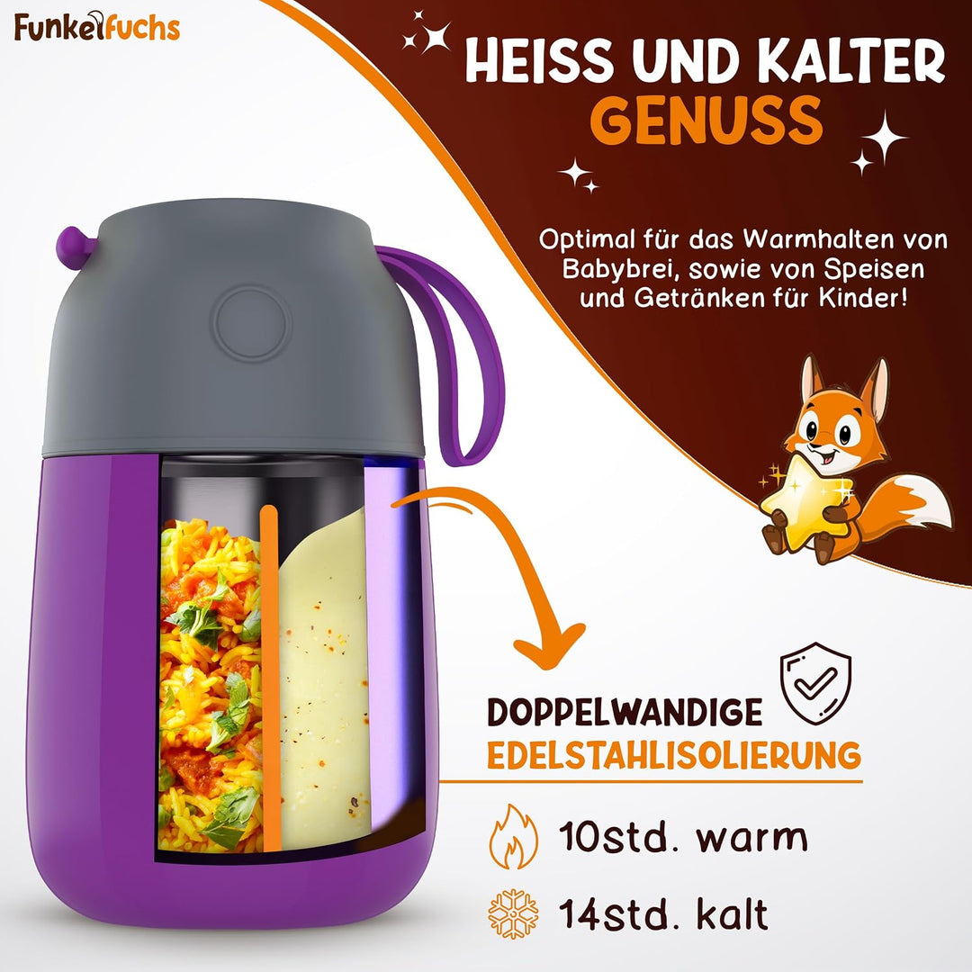 Funkelfuchs Thermobehälter für Essen Kinder – 500ml – 100% auslaufsicher - Warmhaltebehälter Essen E