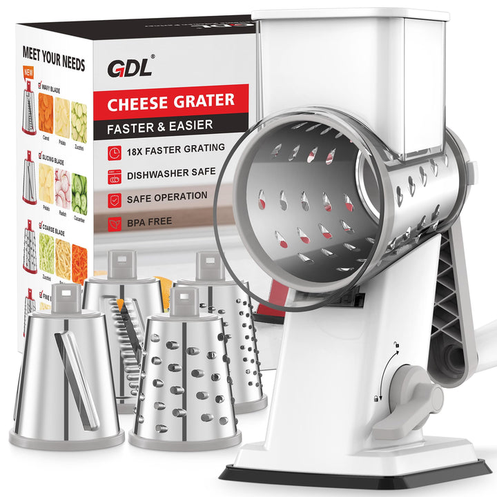 GDL Käsereibe, 4-in-1 Gemüsereibe, Küchenreibe für Käse, Gurke, Karotte und Andere Zutaten, Reibe fü