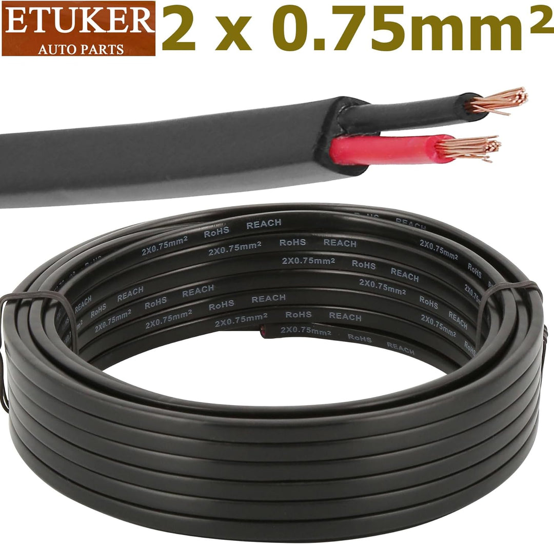 ETUKER Fahrzeugkabel 2 adrig 10M Kabel Anhänger 2 polig Camping Fahrzeugleitung Kabelquerschnitt 2X