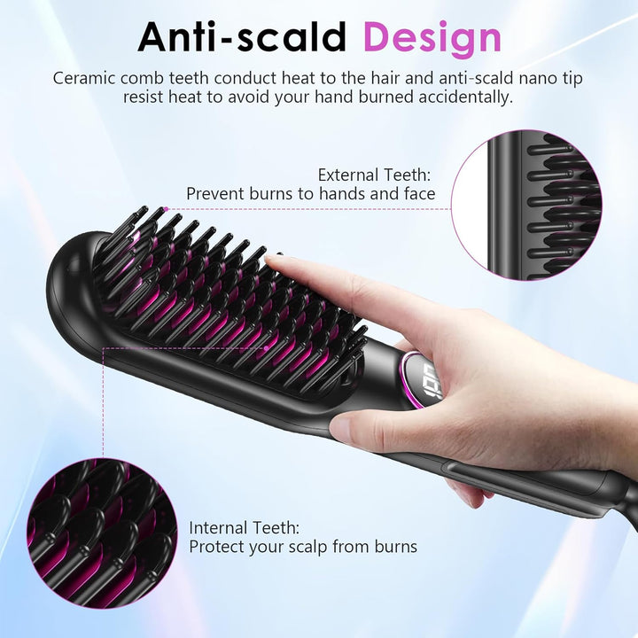 Glättbürste Keramik, Professioneller Glätteisen & Haarbürste, Haarglätter Bürste 9 Temperaturen, Ion