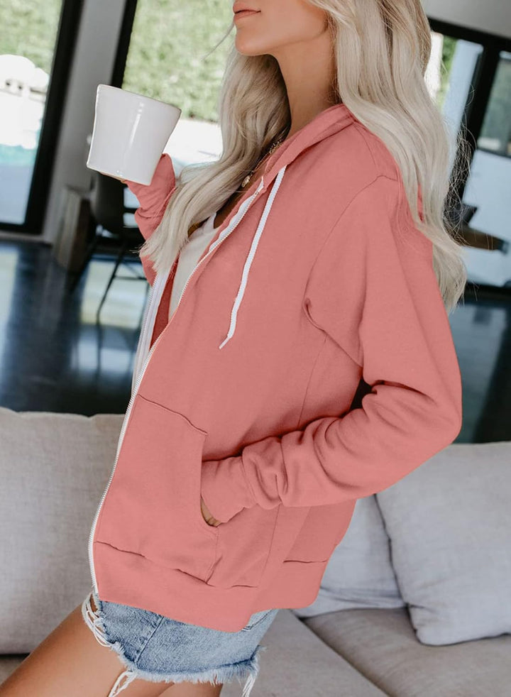 Uusollecy Damen Sweatjacke Hoodie Sweatshirtjacke Pullover Oberteile Kapuzenpullover Einfarbig Full