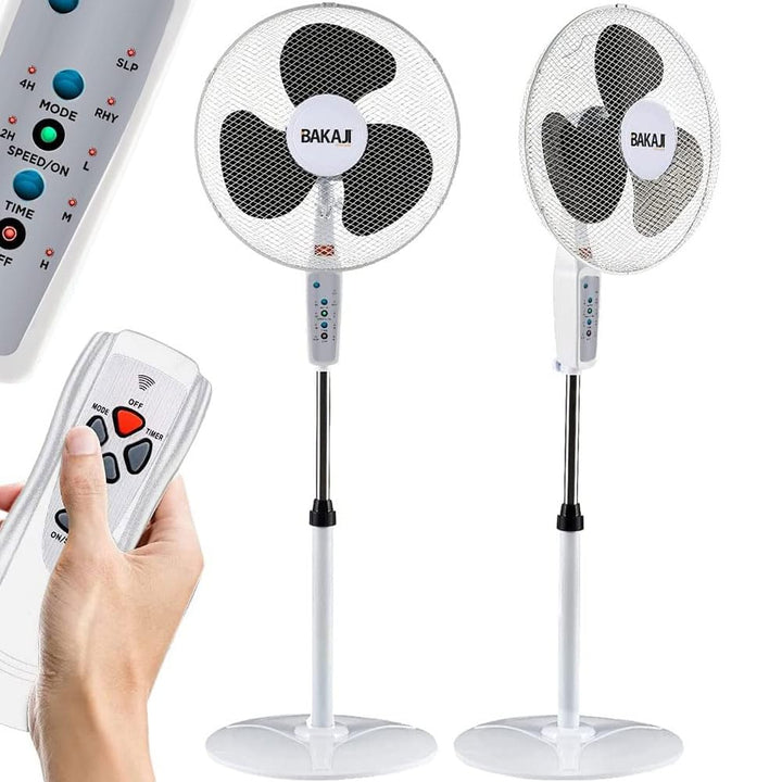 BAKAJI Standventilator, Leistung 50 W, Flügeldurchmesser 40 cm, 3 Geschwindigkeitsstufen, Timer-Funk