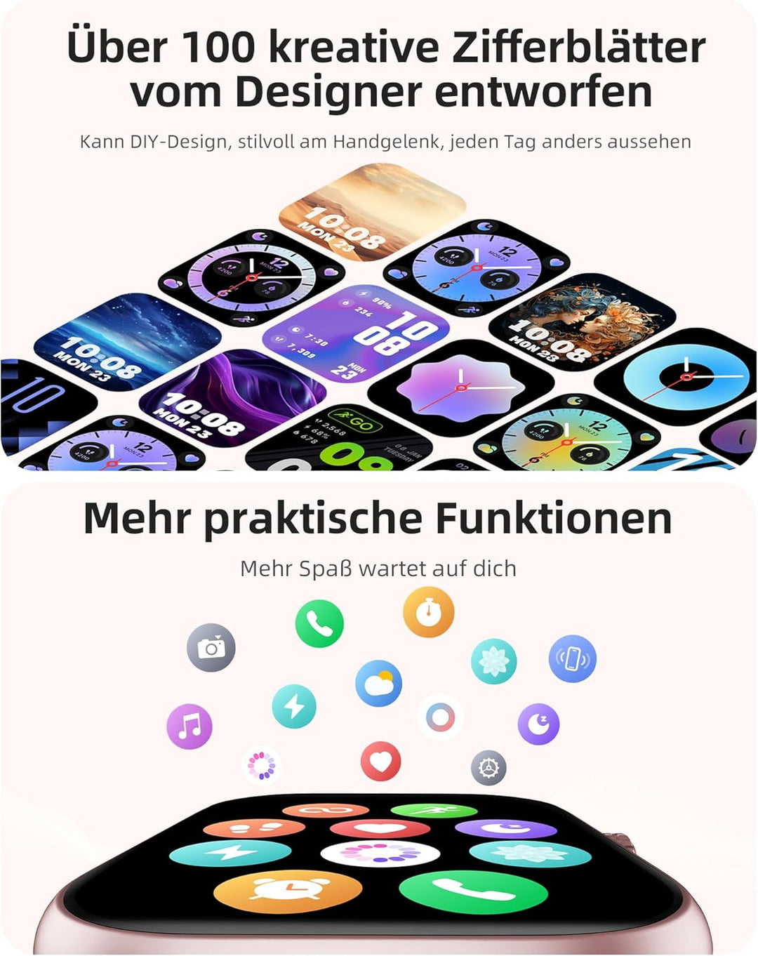 Parsonver Smartwatch Damen mit Telefonfunktion, Fitnessuhr mit GPS, 3 ATM wasserdichte für Schwimmen
