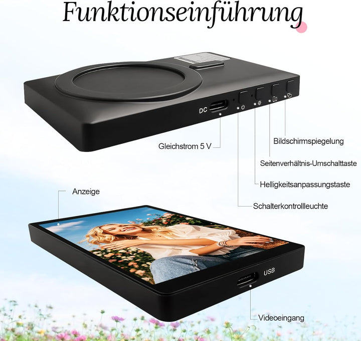 Selfie Monitor Screen, Kabellose Magnetische Handyhalterung für iPhone/Android Bluetooth, Fernbedien