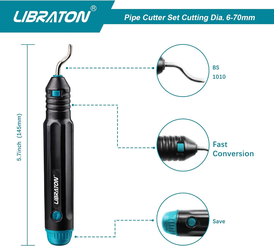 Libraton Rohrschneider 6-70 mm, Rohrabschneider, Kupferrohrschneider Set, Leitungsschneider mit Entg