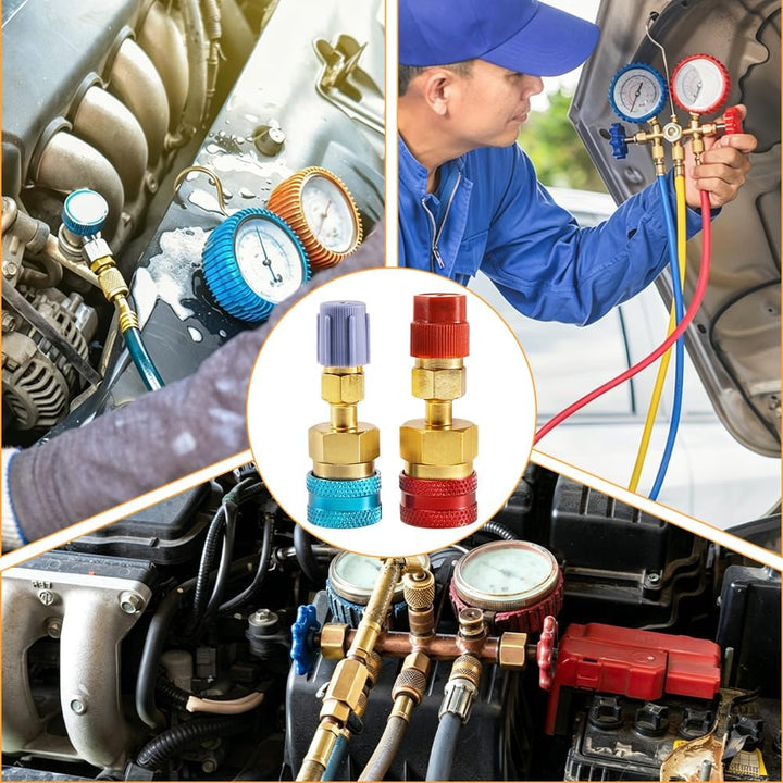 2 Stück R1234yf auf R134a Adapter, Kältemittel-Nachfüllsatz, Schnellkupplungs-Anschlussadapter, High