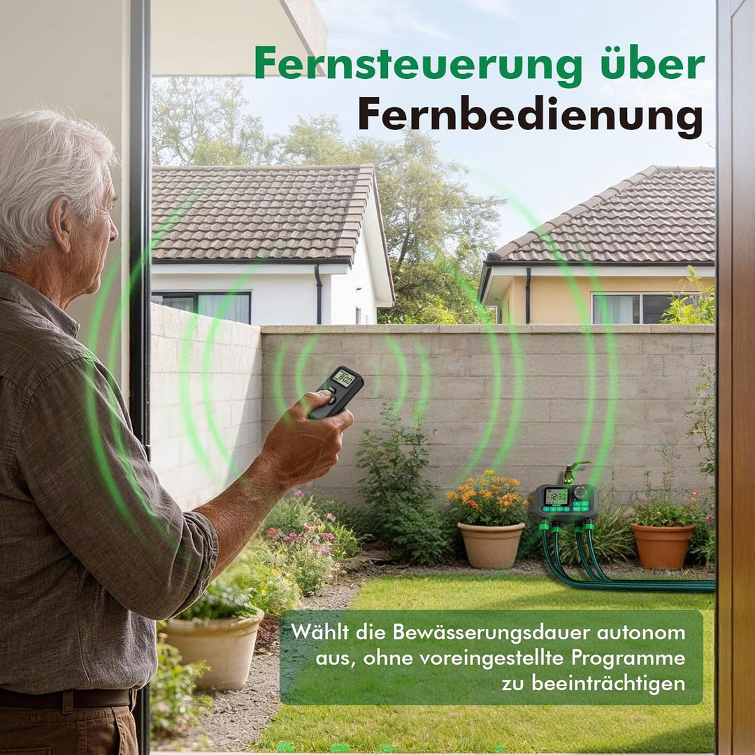RESTMO 4 Zonen Bewässerungscomputer mit integriertem RF-Chip und Fernbedienung, automatisch/manuell/