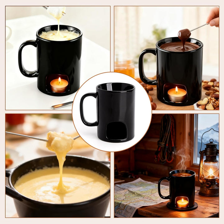 Keramik-Schokoladenfondue mit Teelicht – Tragbarer, Hitzebeständiger Schokoladen-Hot-Pot-Becher aus