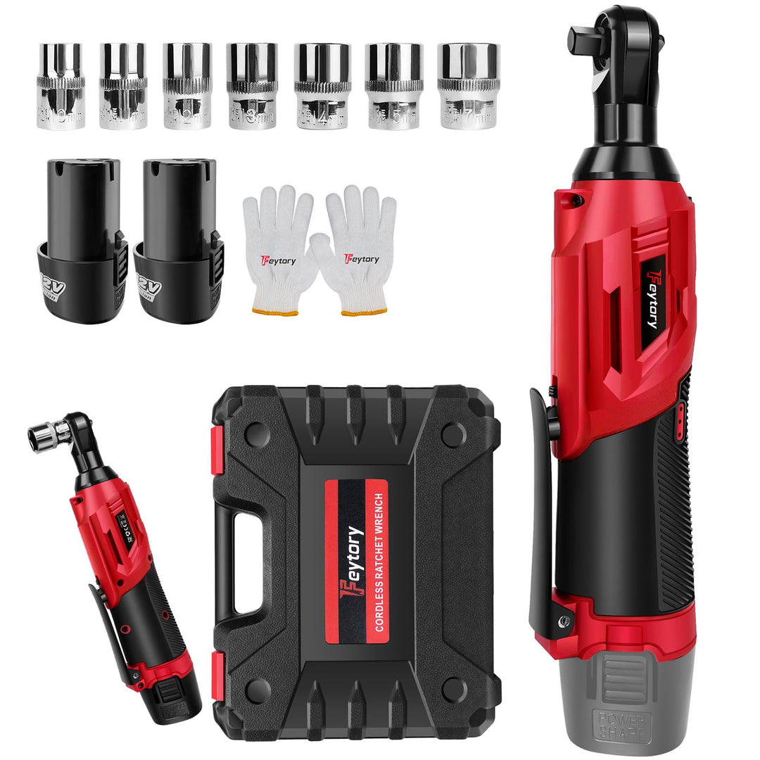12V Akku Ratschenschlüsse 3/8 Zoll, 40Nm Elektrischer Ratschenschlüssel 2 x 1500mAh Akku, 7 Steckdos
