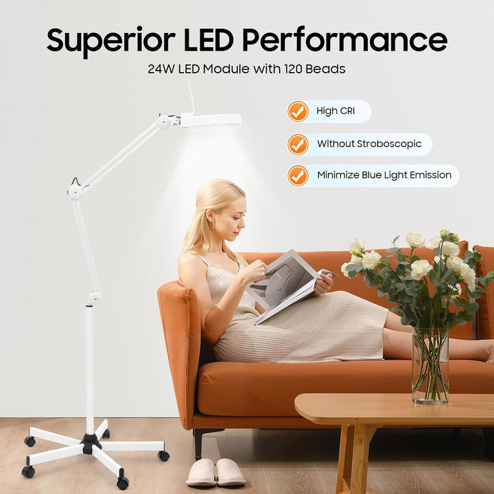 Kosmetische Lupenlampe LED mit Standfuss, 5X Dioptrien Lupenleuchte, Kosmetik Lupe Arbeitsleuchte, S