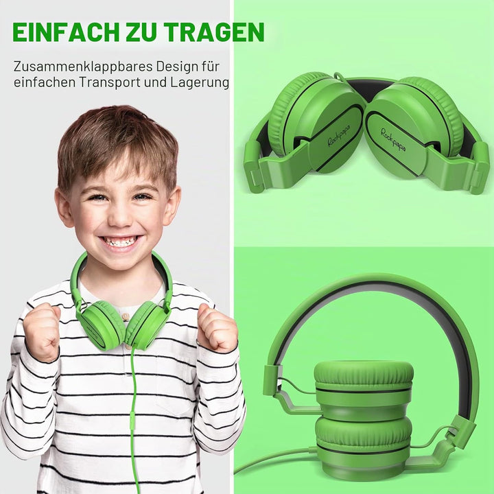 RockPapa 952 Kinder Kopfhörer mit Kabel, Kopfhörer Kinder Mädchen, HD Mikrofon, Klinke 3.5 mm, Faltb