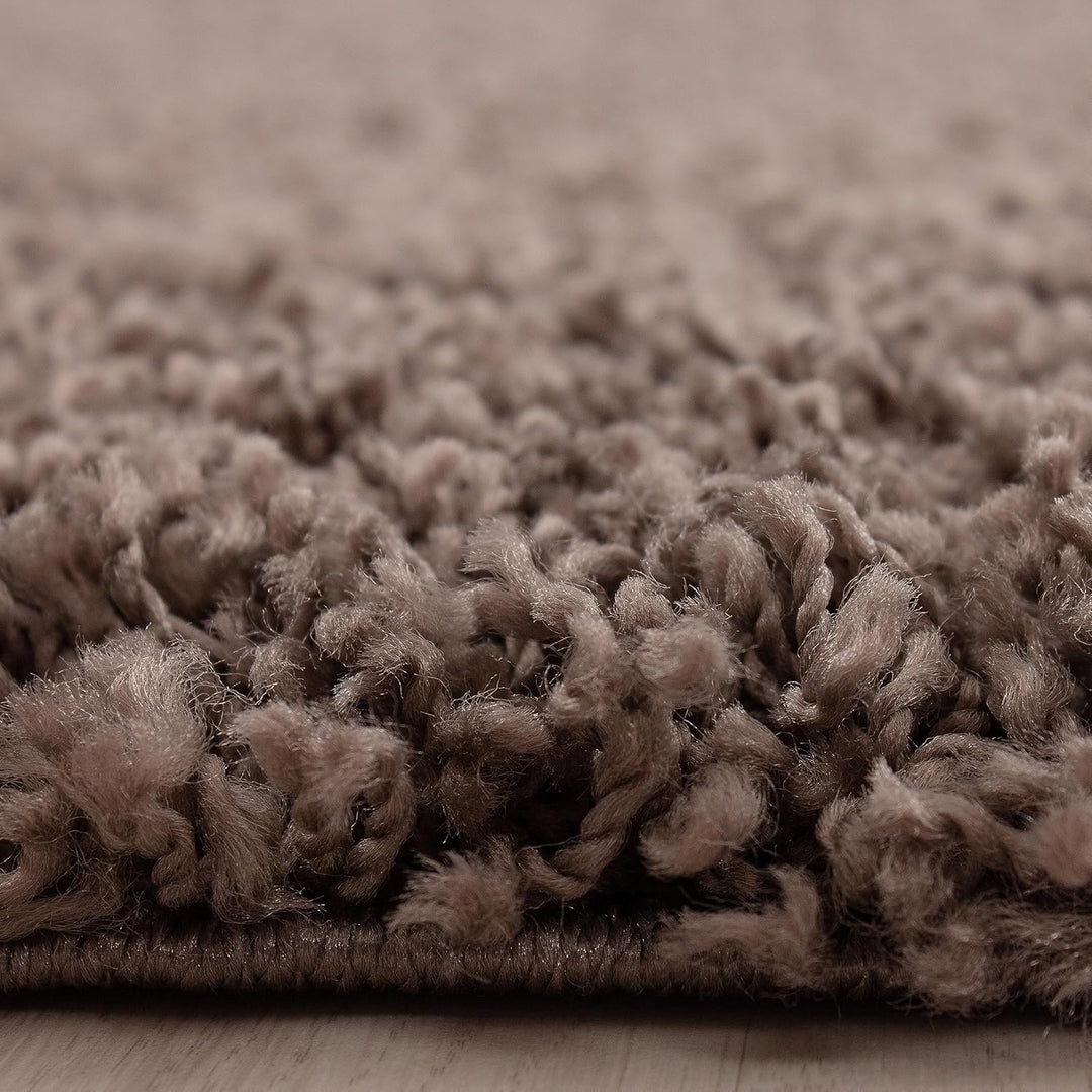 HomebyHome Shaggy Teppich Wohnzimmer Runder Flauschiger Teppich Taupe 120 cm Rund Einfarbig - Hochfl