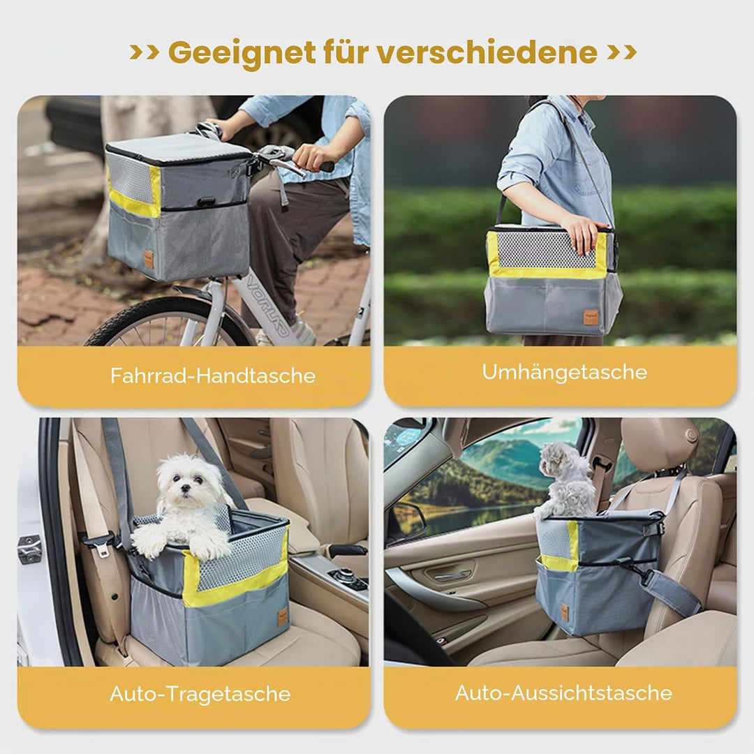 PETCUTE Hundefahrradkorb Vorne,Hundekorb Fahrrad mit Sicherheitsgurt,Atmungsaktiv Haustier Fahrradta