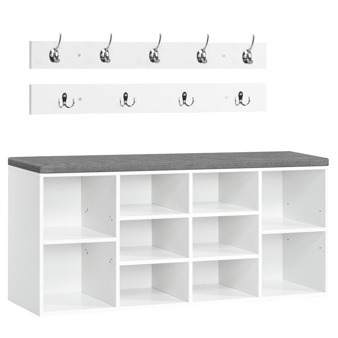 HOOBRO Schuhbank mit 10 Fächern, Garderobe Schuhregal Set, Schuhregal mit gepolsterter Sitzbank mit