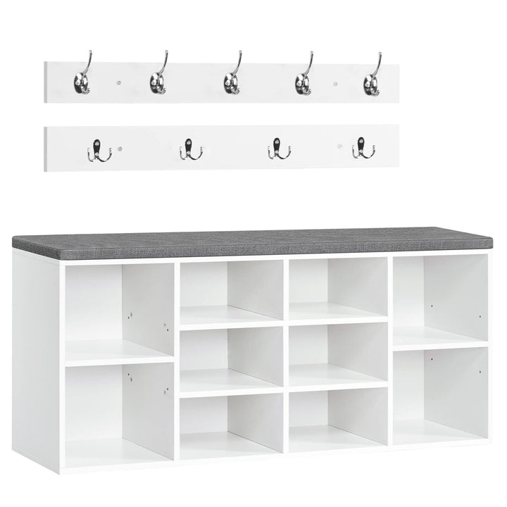 HOOBRO Schuhbank mit 10 Fächern, Garderobe Schuhregal Set, Schuhregal mit gepolsterter Sitzbank mit